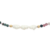 Chaine de cheville dorée en tourmaline, perles de culture et perles dorées
