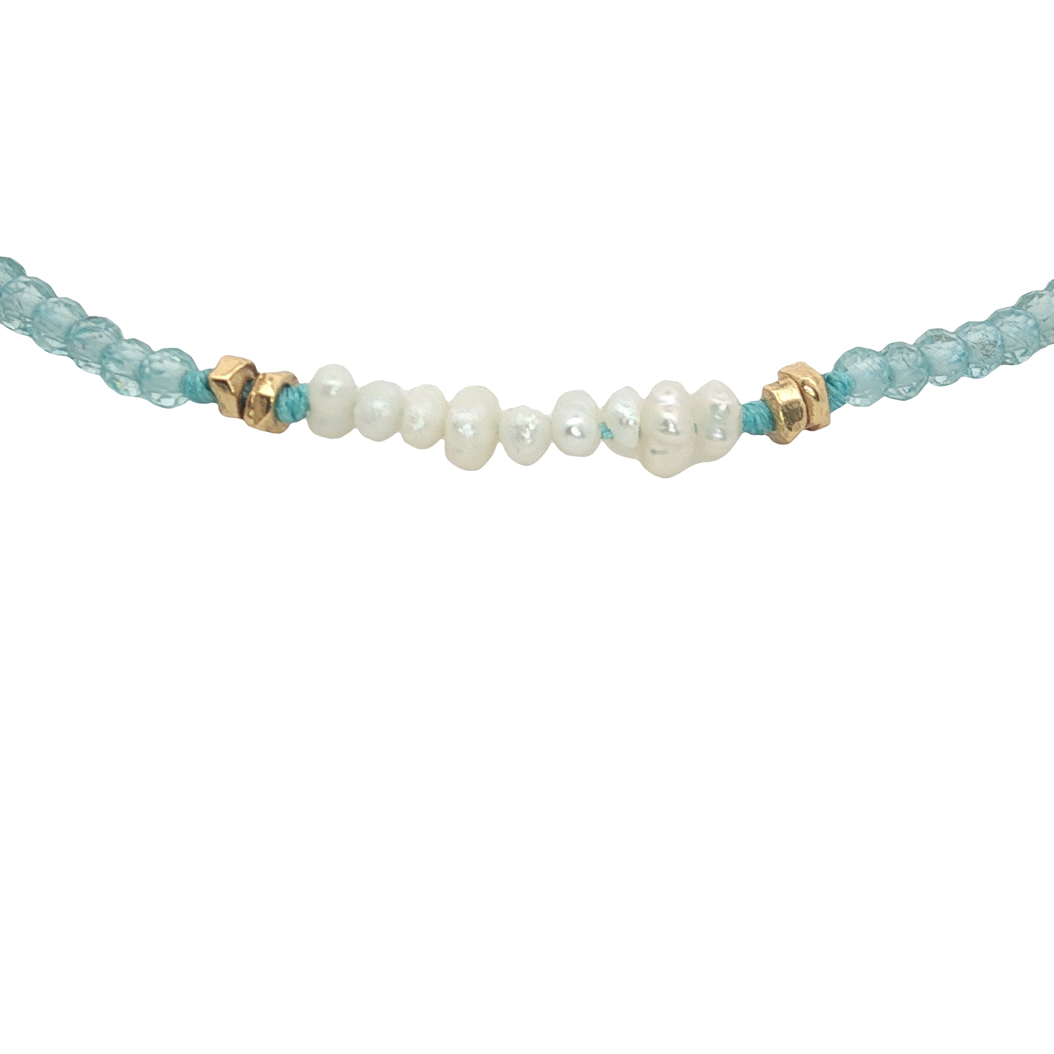 Bracelet doré en topaze bleue, petites perles de culture et perles dorées