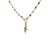 Collier doré rosary onyx verte tourmaline et serpent zircons colorés 42 cm