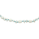 Chaine de cheville dorée petites perles de culture et fil turquoise