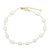 Chaine de cheville petites et grandes perles de culture fil blanc