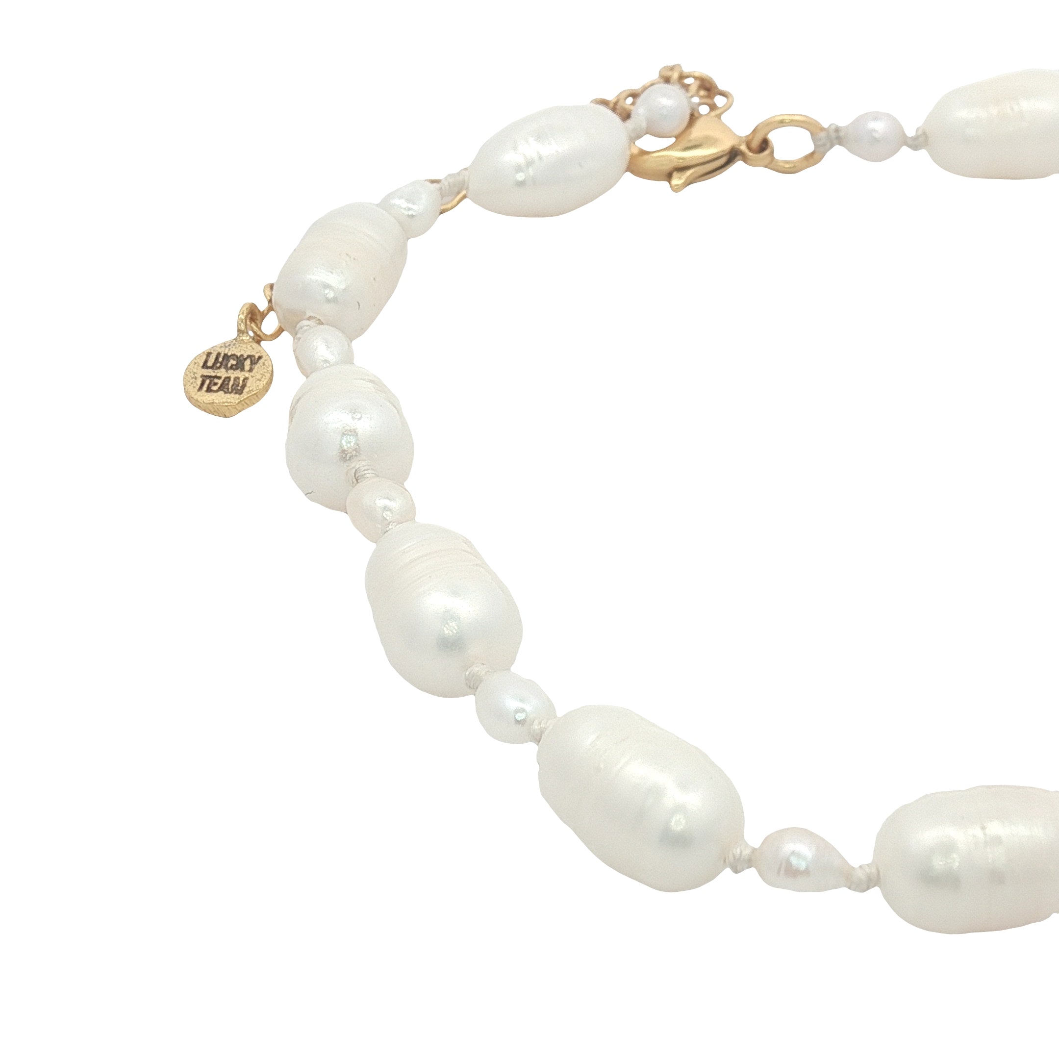 Chaine de cheville petites et grandes perles de culture fil blanc