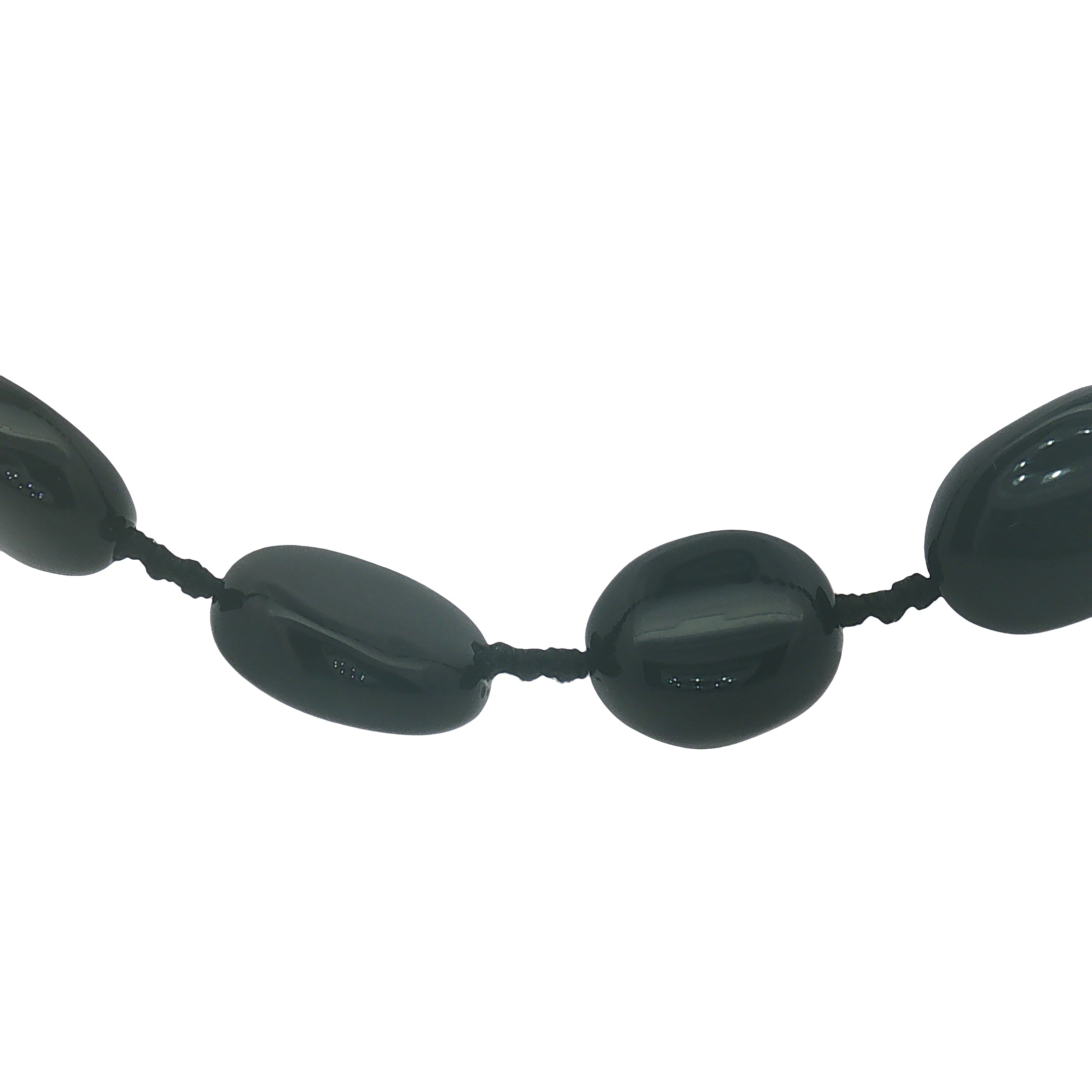 Collier doré perles ovales en onyx noire et noeuds noirs 75 cm
