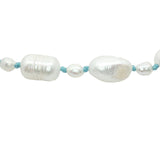 Bracelet doré alternance petites et grandes perles de culture fil turquoise