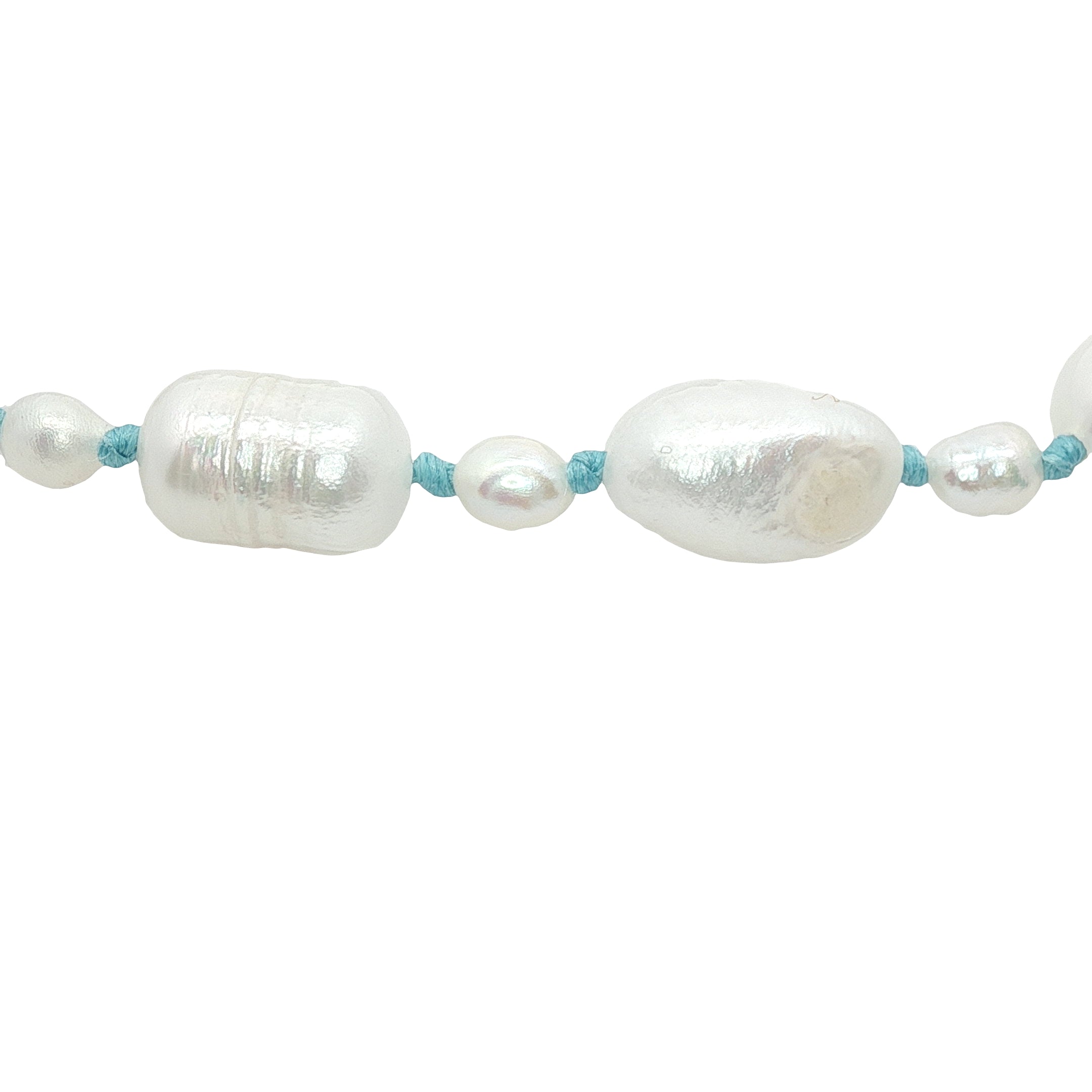 Bracelet doré alternance petites et grandes perles de culture fil turquoise