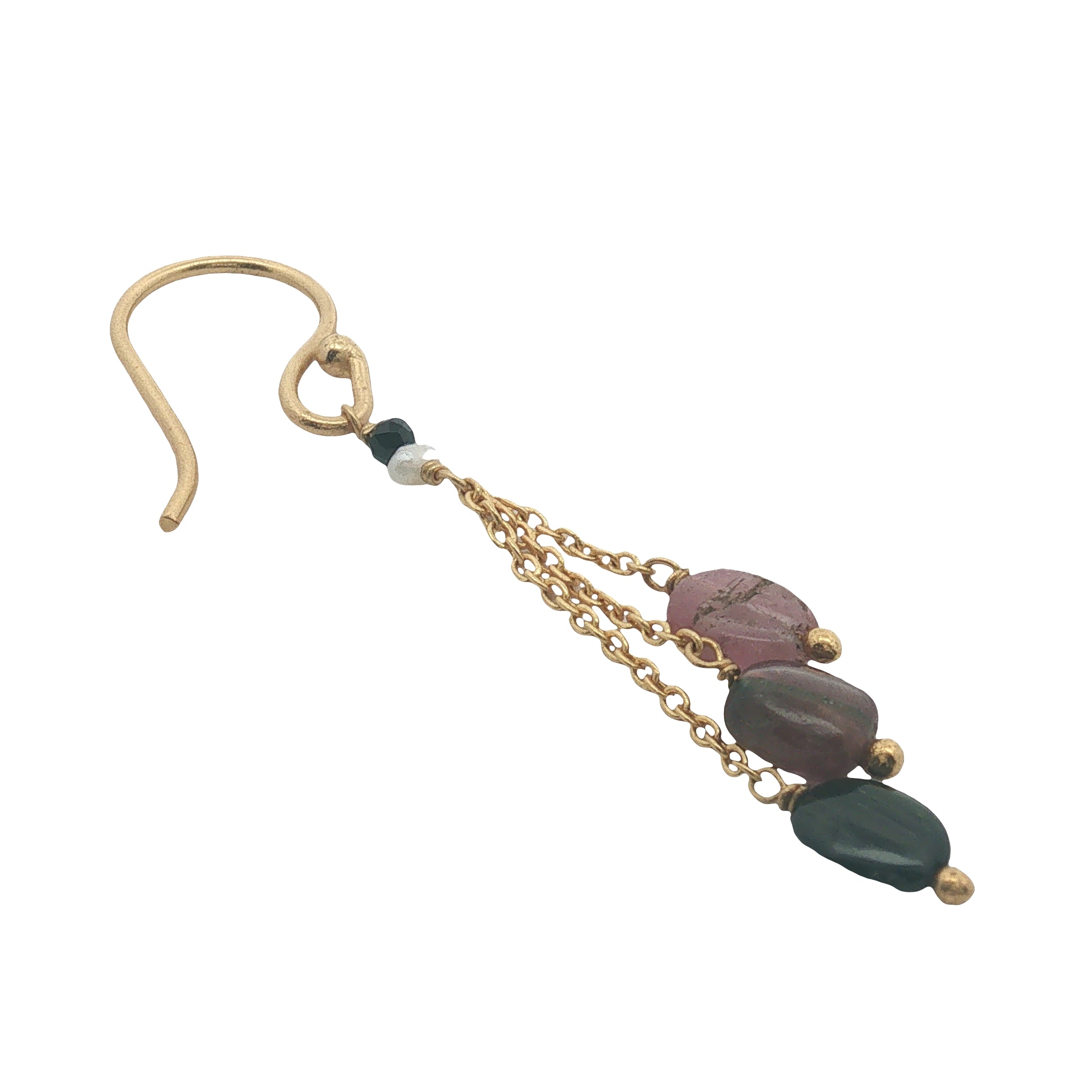 Boucles d'oreilles pendantes dorées multi tourmaline