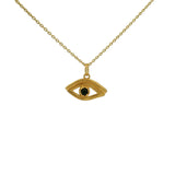 Collier doré oeil ajouré et pierre onyx noir 42 cm
