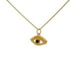 Collier doré oeil ajouré et pierre onyx noir 42 cm