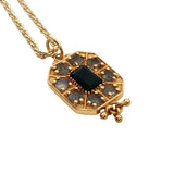 Collier doré médaille octogone avec onyx noire et labradorite 50 cm