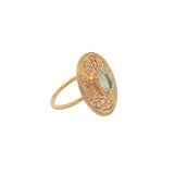 Gold ring engraved with flower and stone