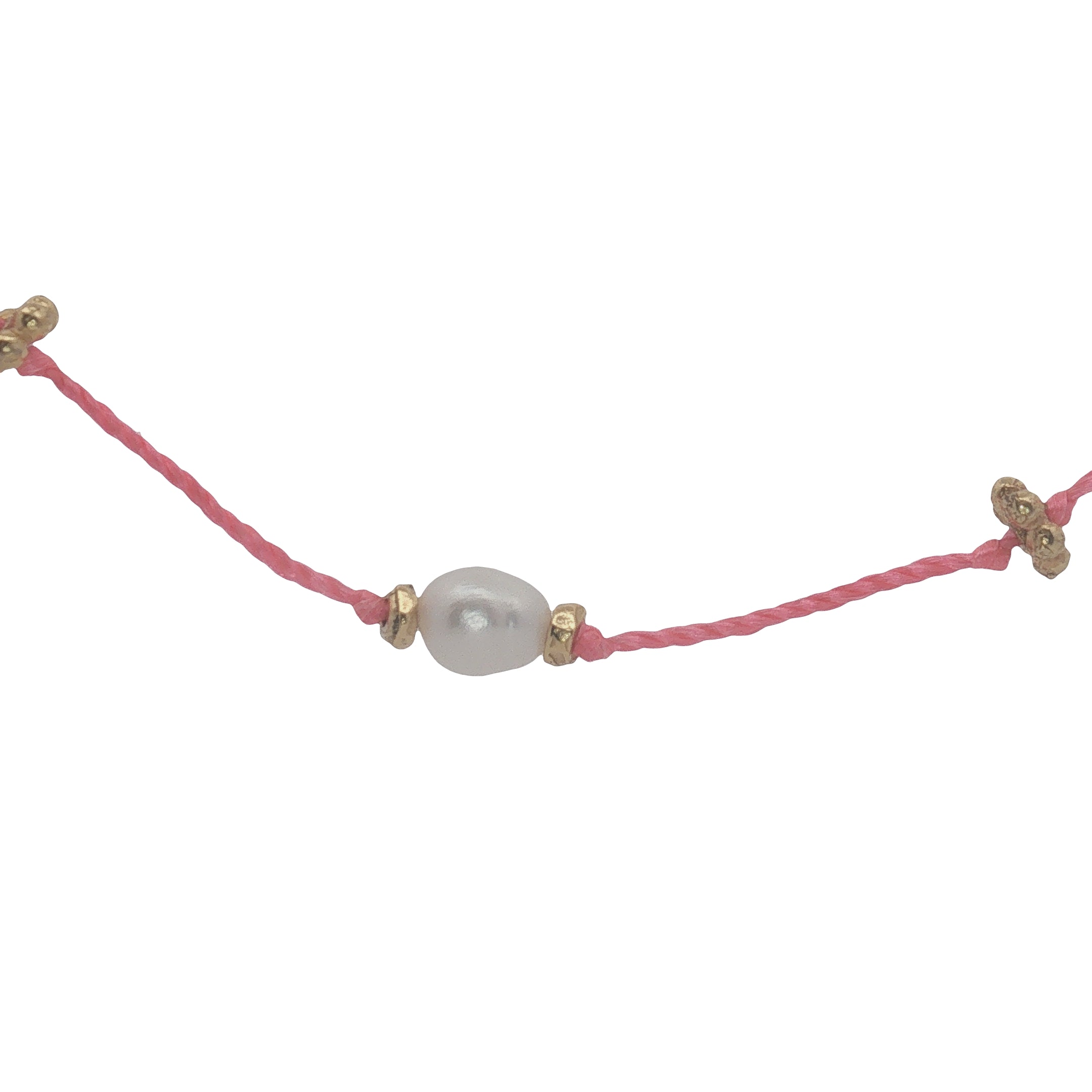 Collier doré fil rose fluo perles de culture et perles dorées 60 cm