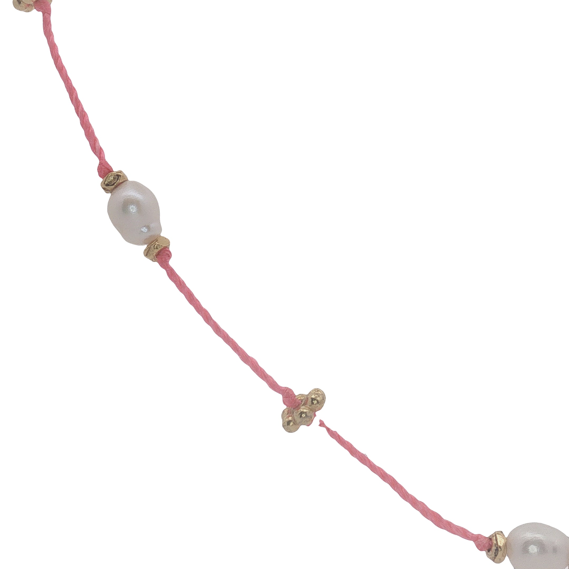 Collier doré fil rose fluo perles de culture et perles dorées 60 cm