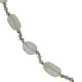 Collier doré prehnite, améthyste, perles dorées et noeuds 50 cm