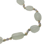 Collier doré prehnite, améthyste, perles dorées et noeuds 50 cm