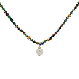 Collier doré perles de rocaille multicolores et perle de culture 38cm