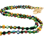 Collier doré perles de rocaille multicolores et perle de culture 38cm