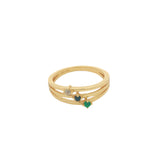 Bague dorée triple anneau avec pierres naturelles