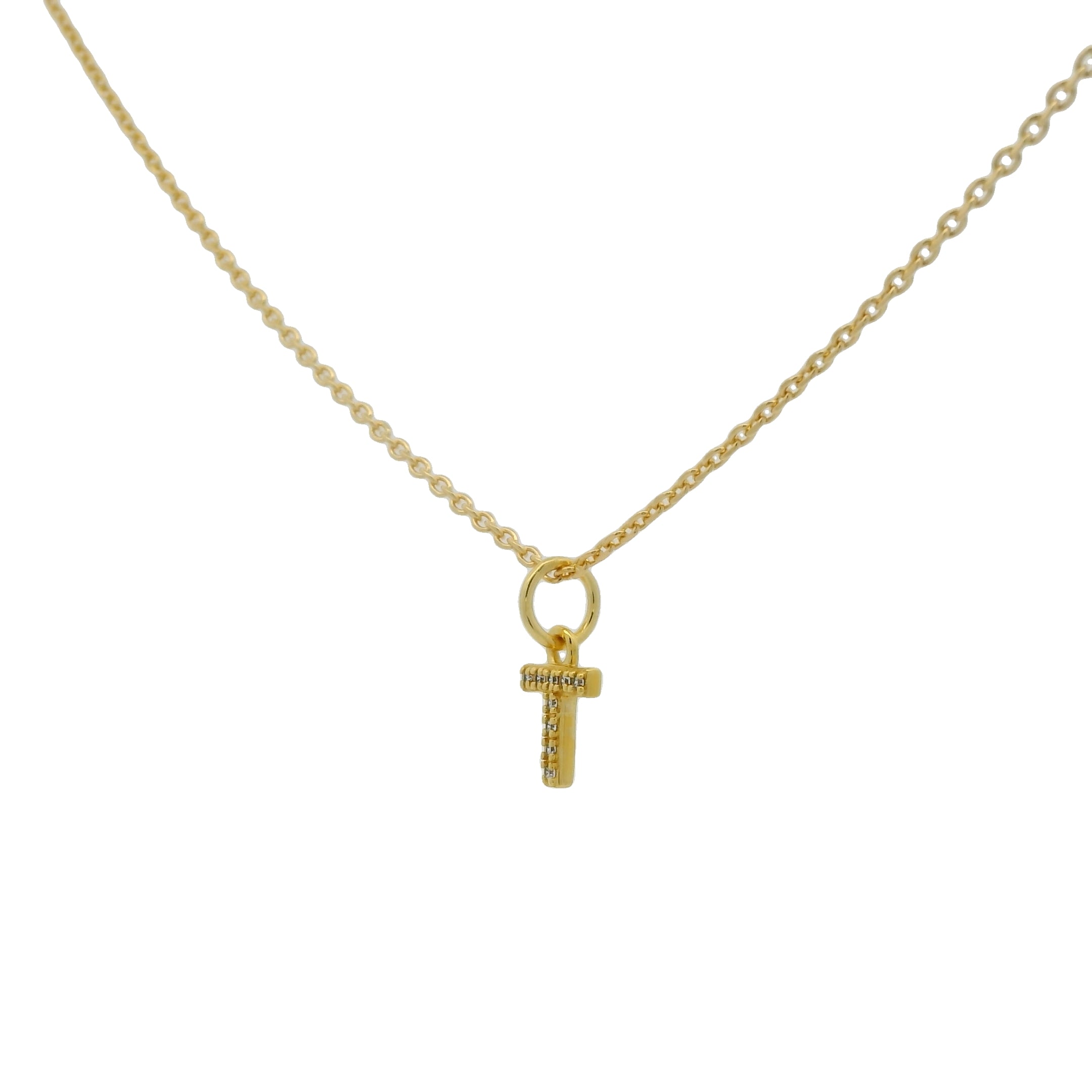 Collier doré petite lettre T zircons blancs 42 cm