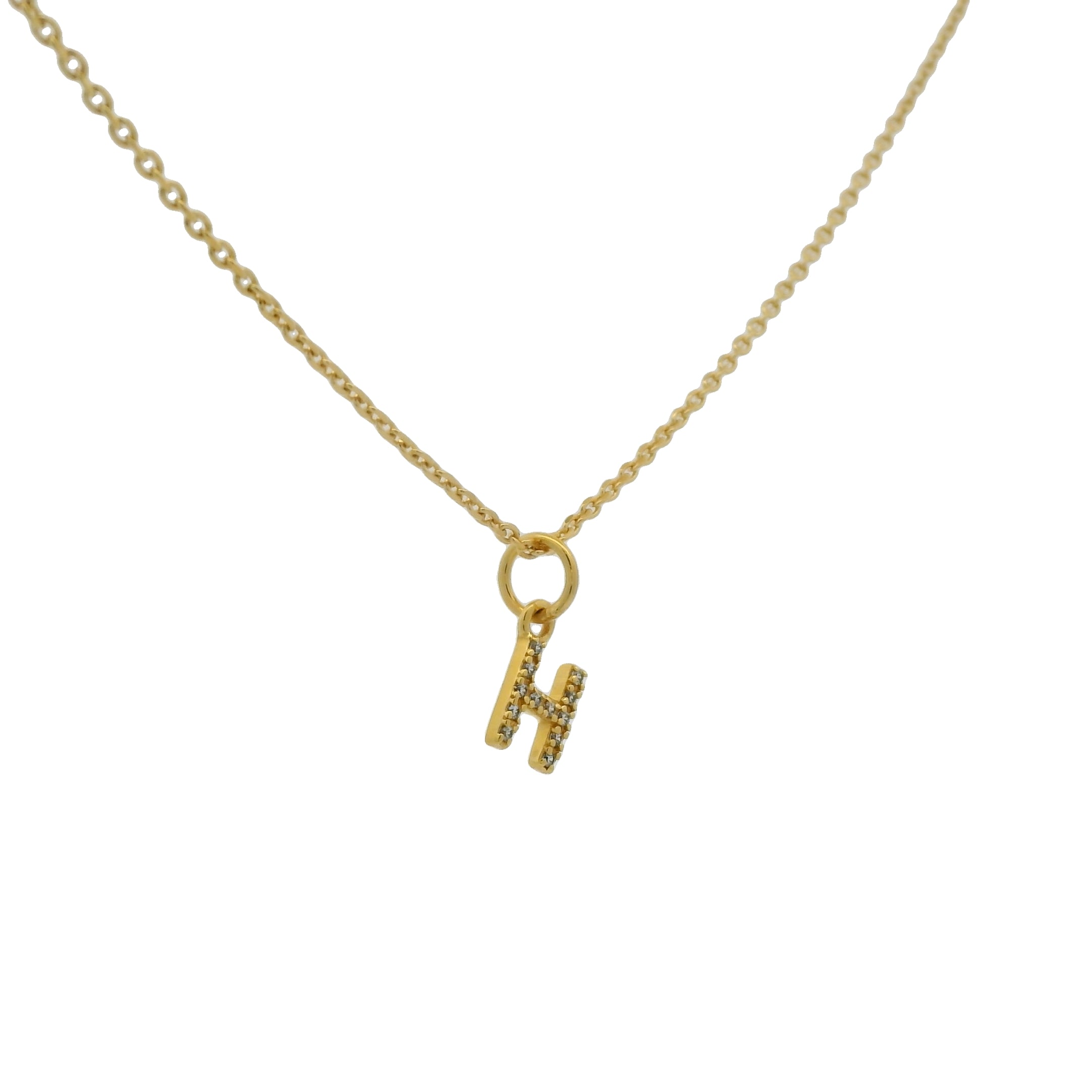 Collier doré petite lettre " H" zircons blancs 42 cm