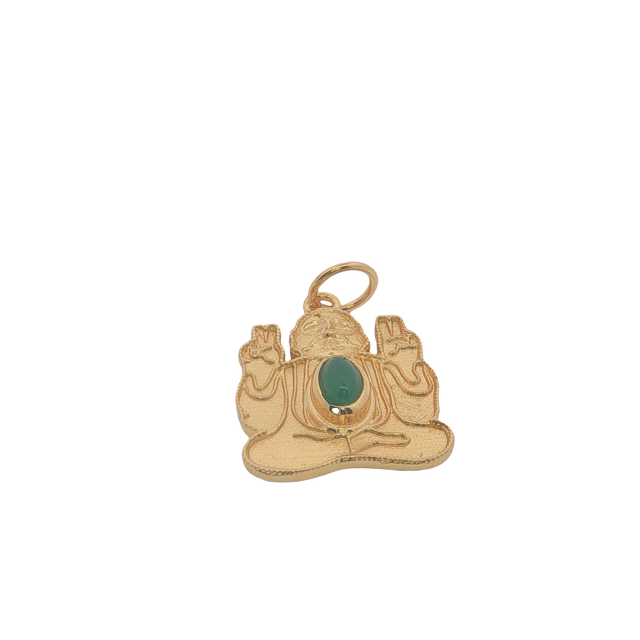 Charms doré bouddha avec onyx verte et mains levées