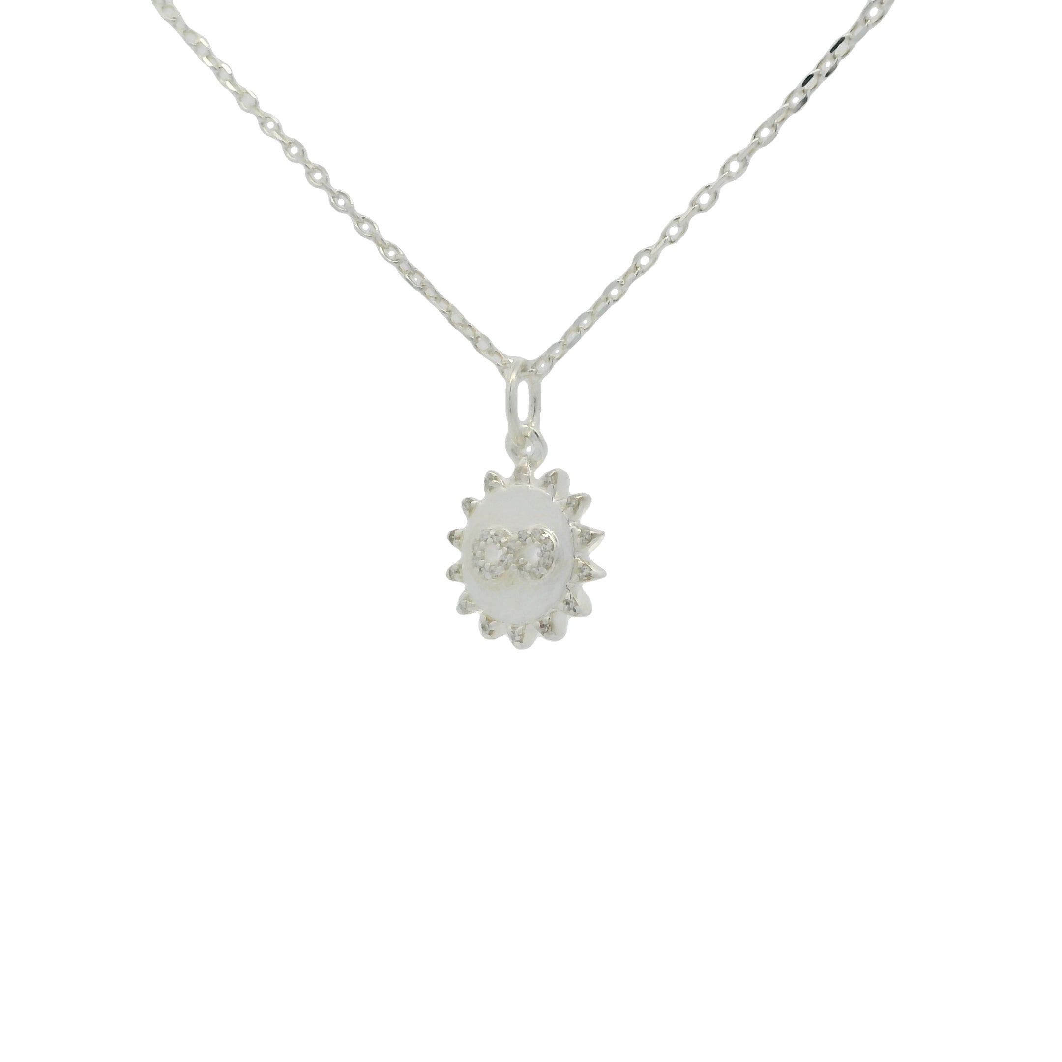 Collier en argent 925 médaille soleil infini zircons blancs 42 cm