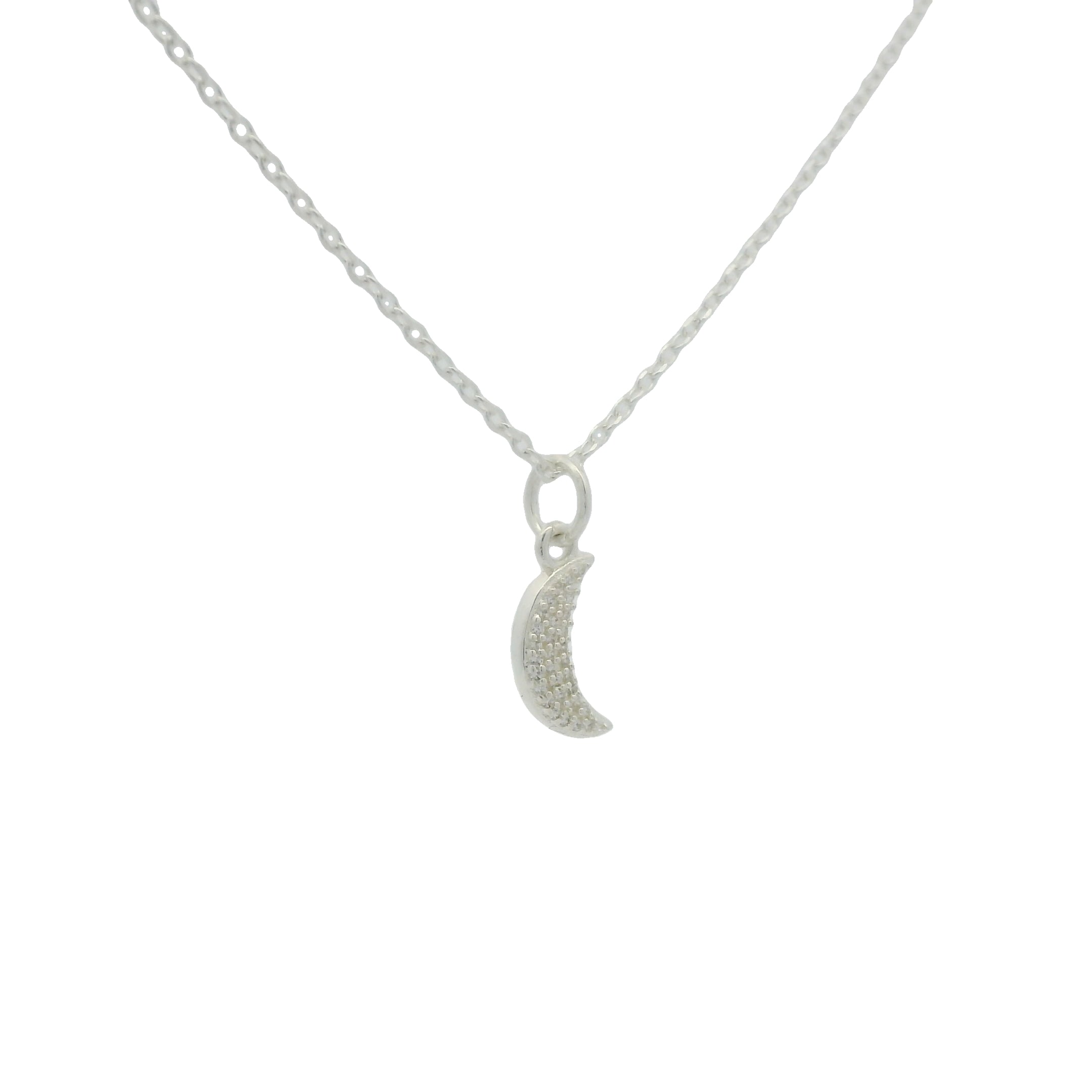 Collier petite lune argent 925 et zircons blancs 42 cm