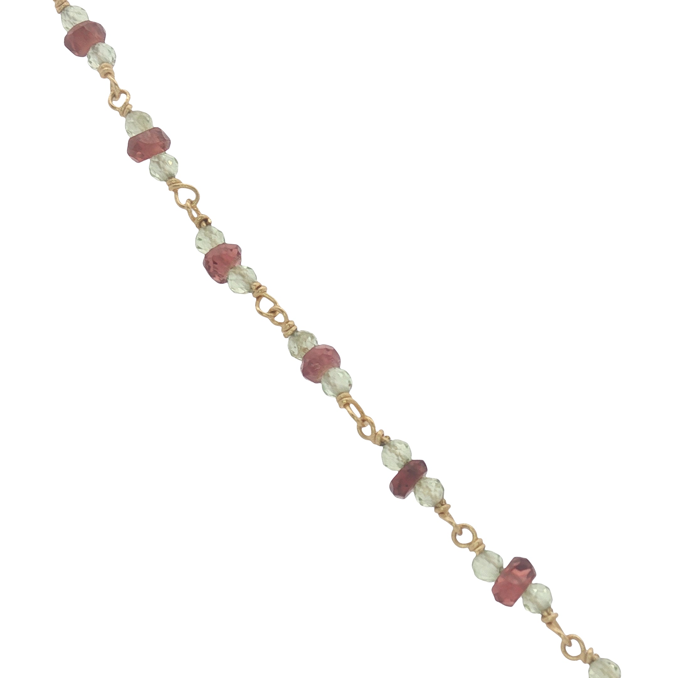 Collier doré en grenat et peridot perle de culture 50 cm