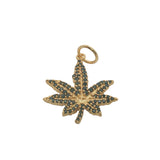 Charms doré feuille de chanvre et zircons noirs