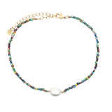 Chaine de cheville dorée perle de culture et perles multicolores