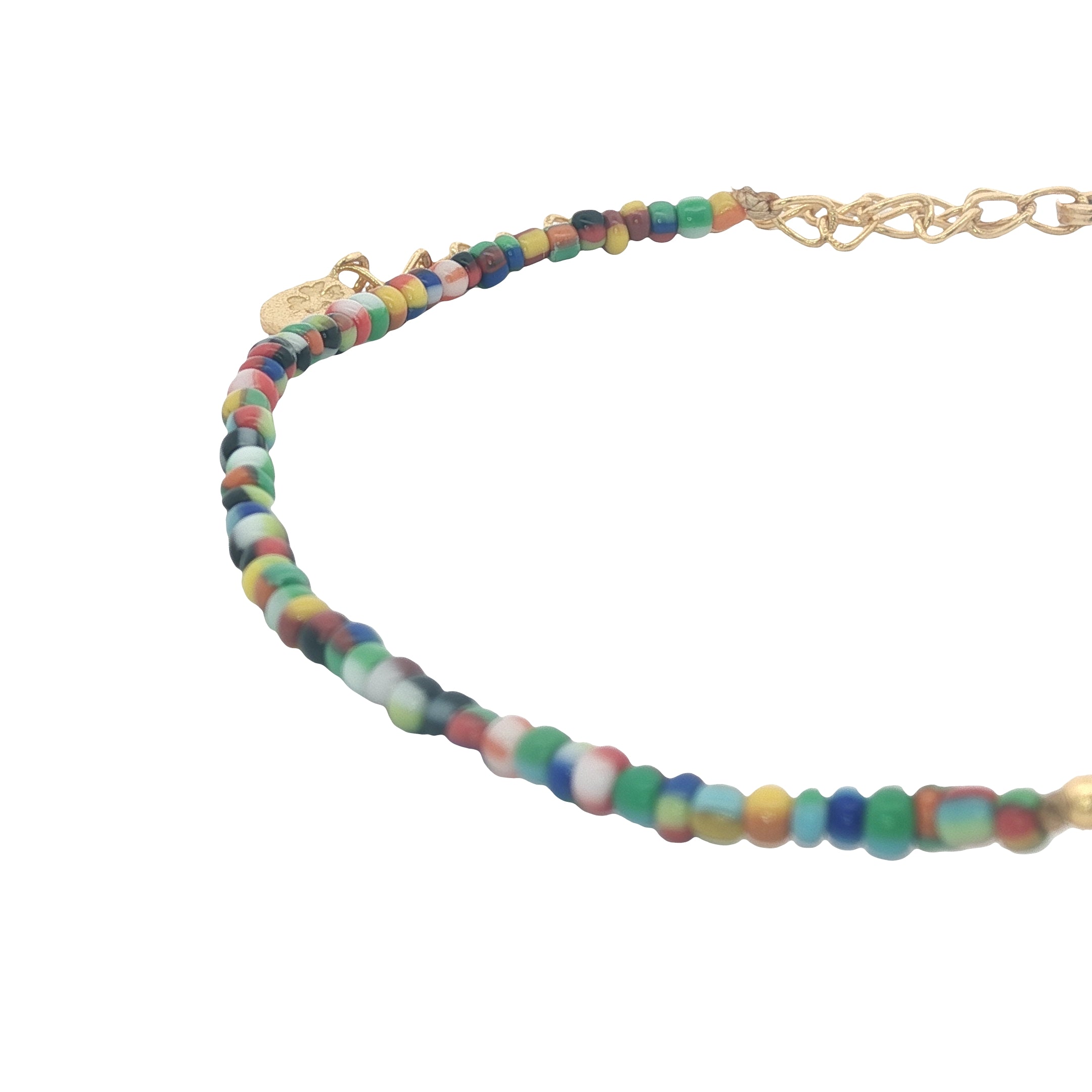 Chaine de cheville dorée perle de culture et perles multicolores