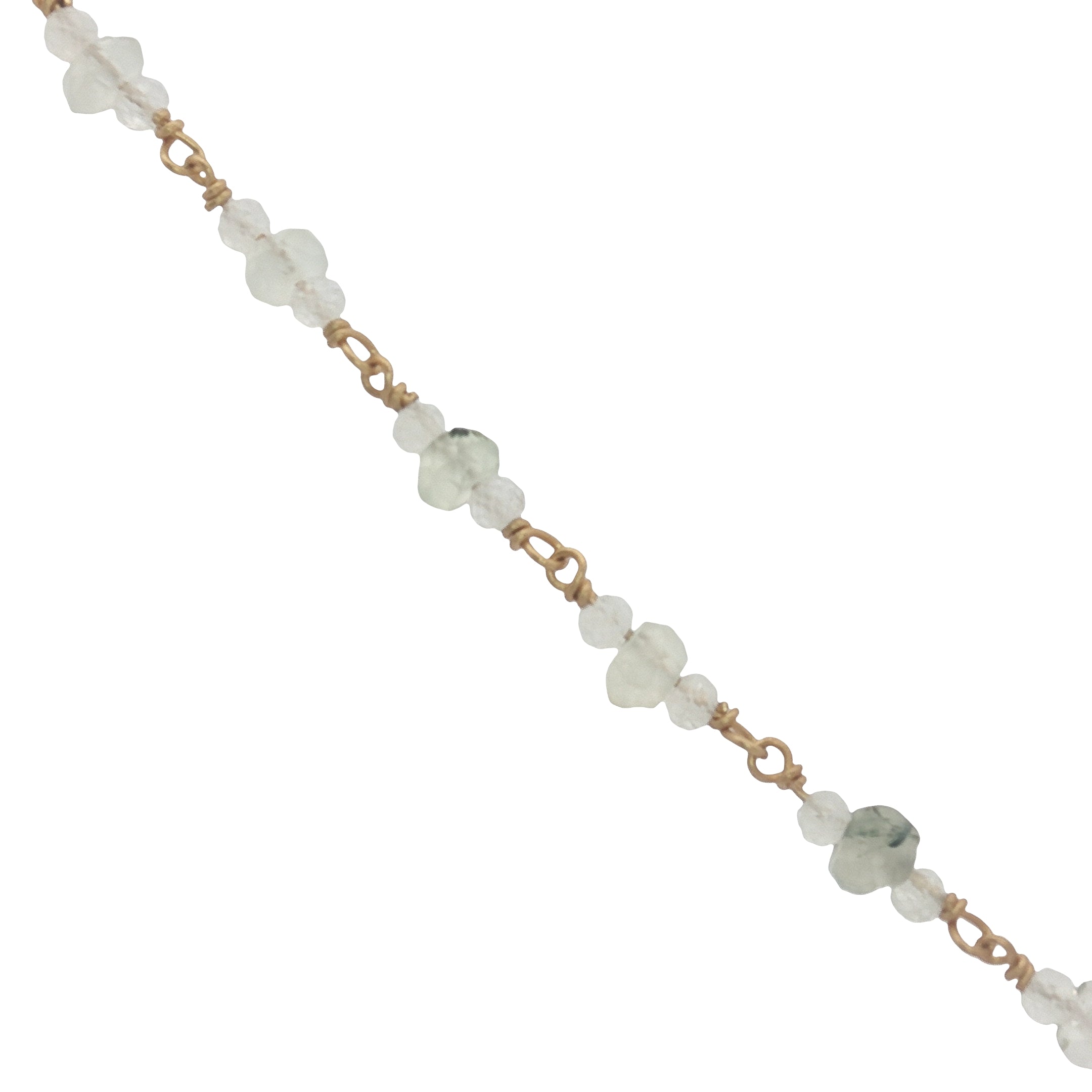 Collier doré en pierre de lune et prehnite perle de culture 50 cm