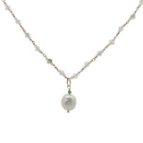 Collier doré en pierre de lune et prehnite perle de culture 50 cm