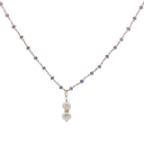 Collier doré améthyste, pierre de lune et duo de perles de culture 50 cm