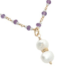 Collier doré améthyste, pierre de lune et duo de perles de culture 50 cm