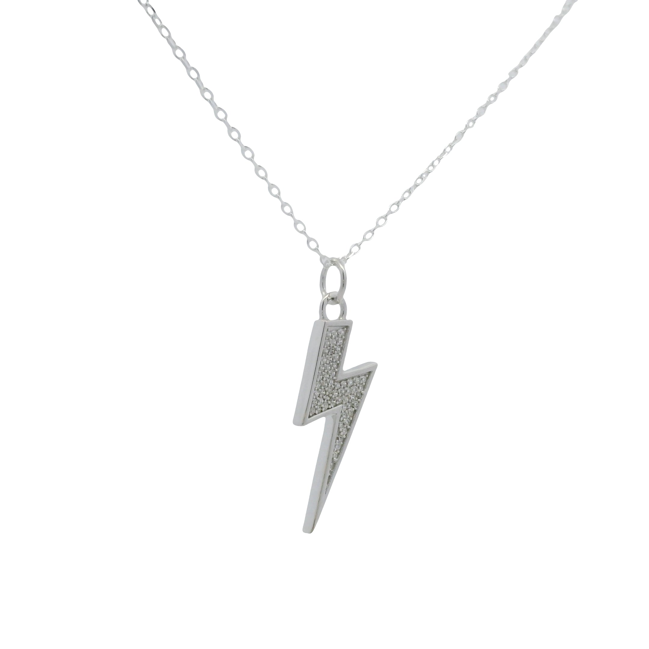 Collier argent 925 éclair en zircons 42 cm