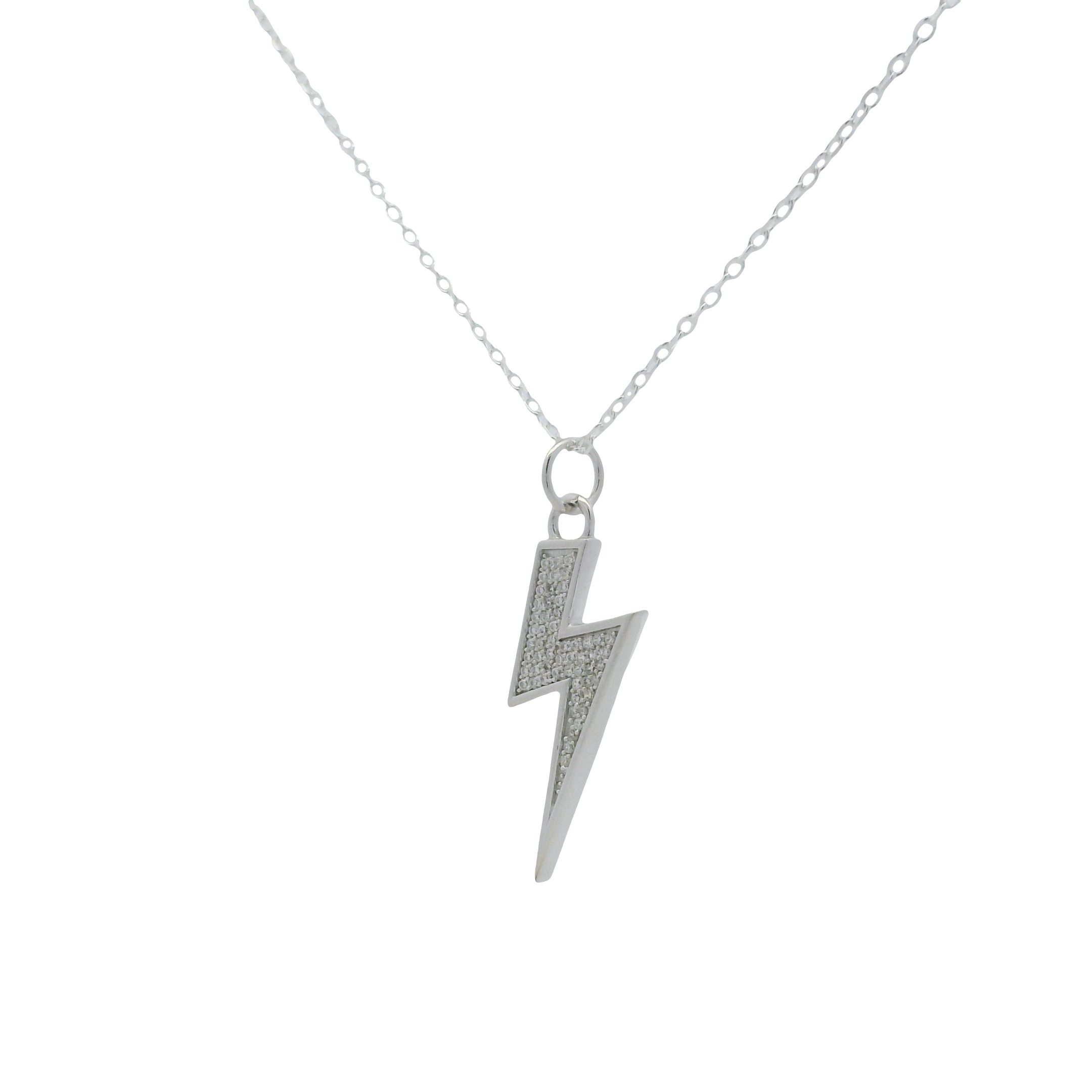 Collier argent 925 éclair en zircons 42 cm