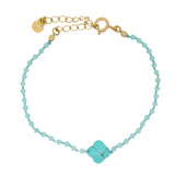 Bracelet doré petites pierres d'amazonite et trèfle en turquoise