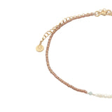 Chaine de cheville dorée perles de culture, tourmaline et perles métallisées mordorées