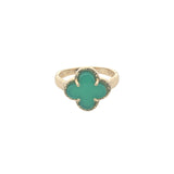 Bague dorée trèfle et pierre naturelle