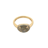 Bague dorée pierre naturelle serti 4 griffes et zircons