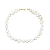 Chaine de cheville dorée perles de culture de différentes tailles et fil turquoise