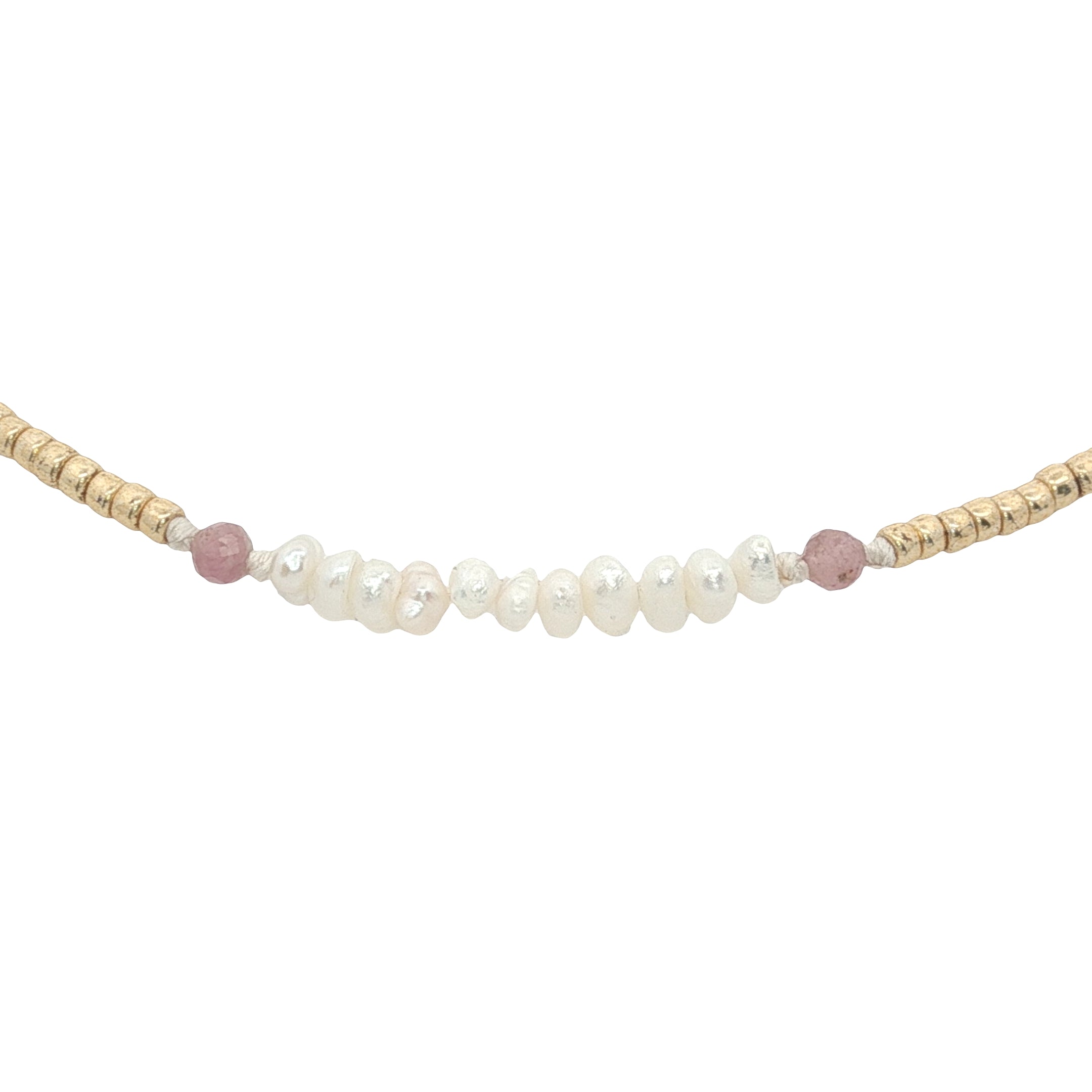 Chaine de cheville dorée perles de culture, tourmaline et perles métallisées dorées
