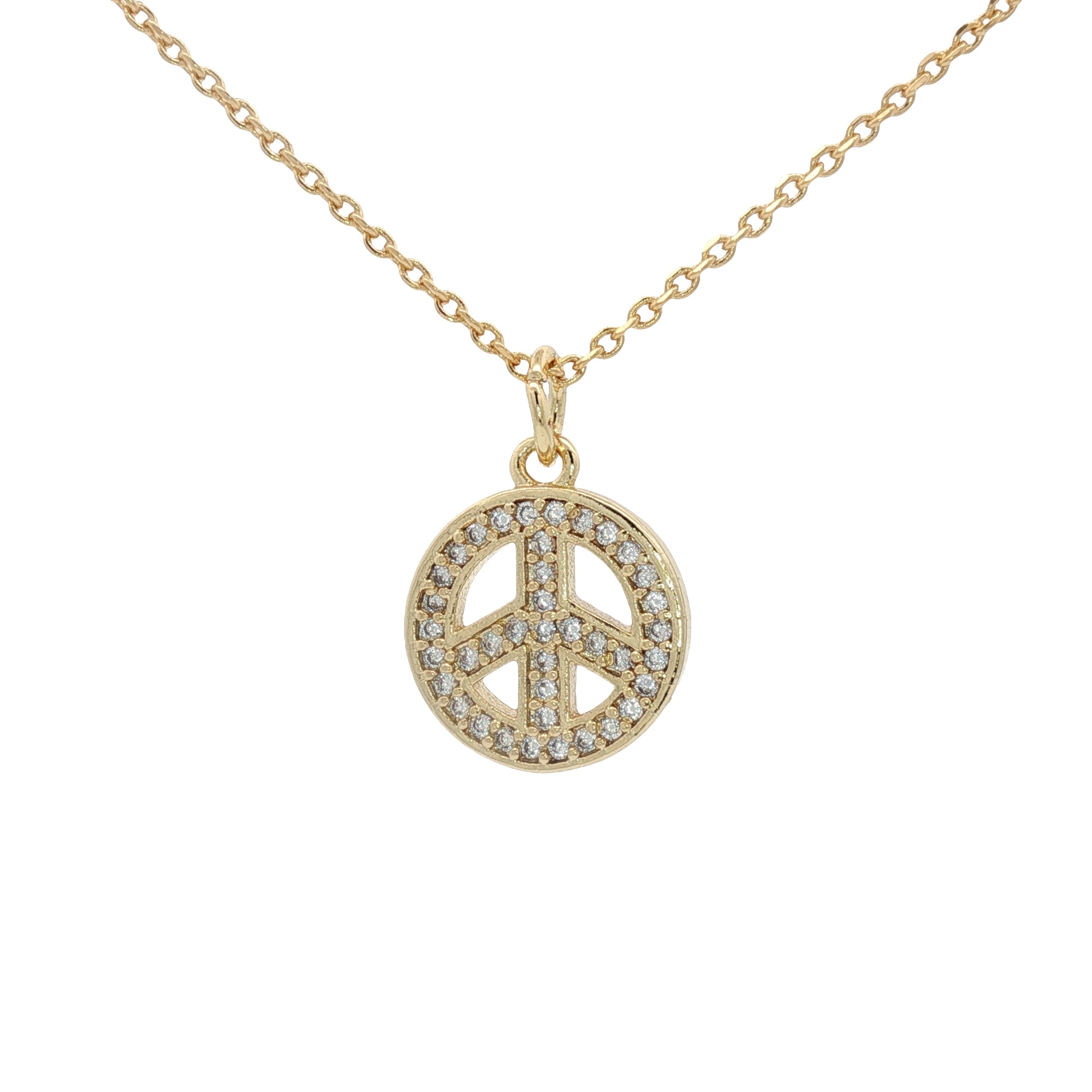 Collier doré peace and love avec zircons 42 cm