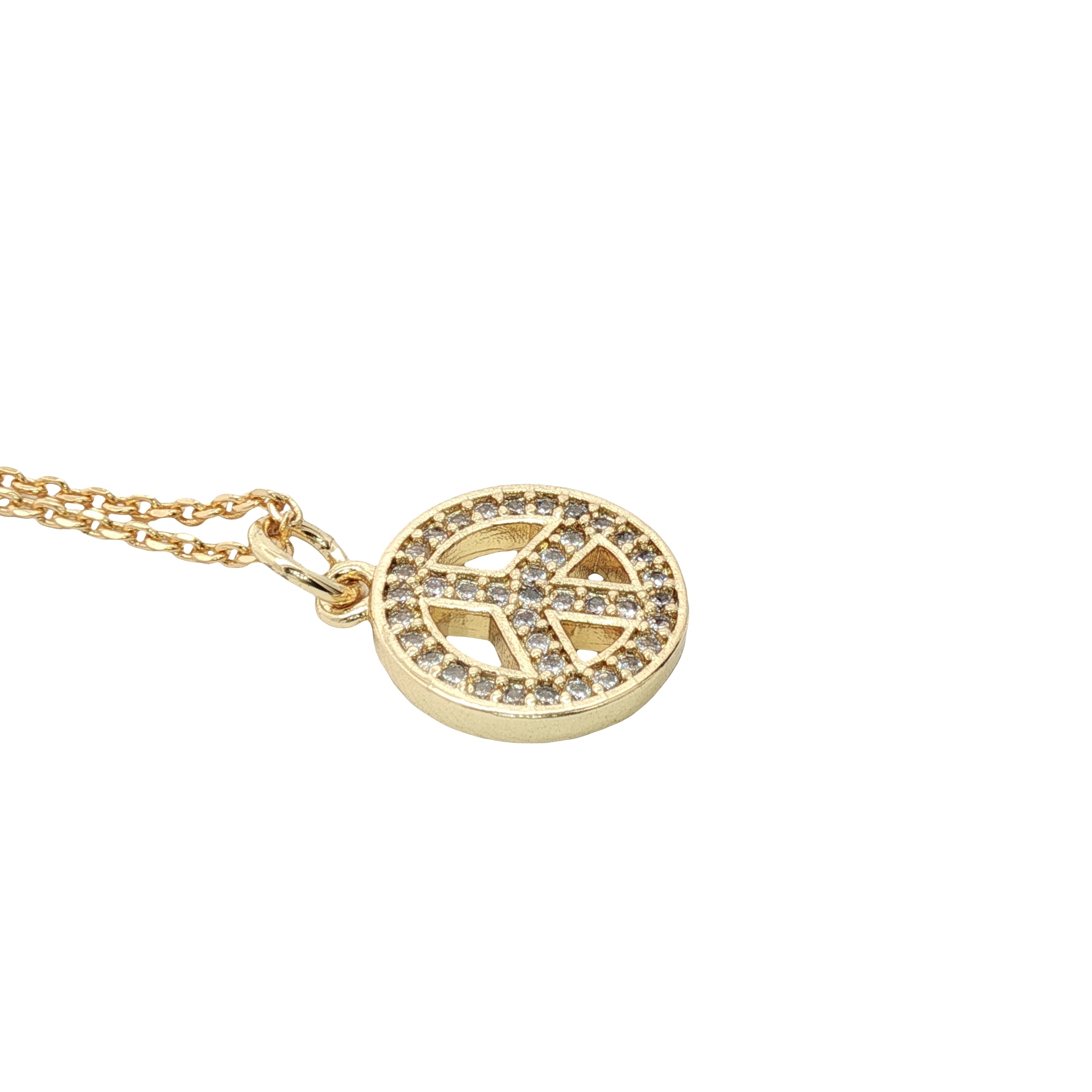 Collier doré peace and love avec zircons 42 cm