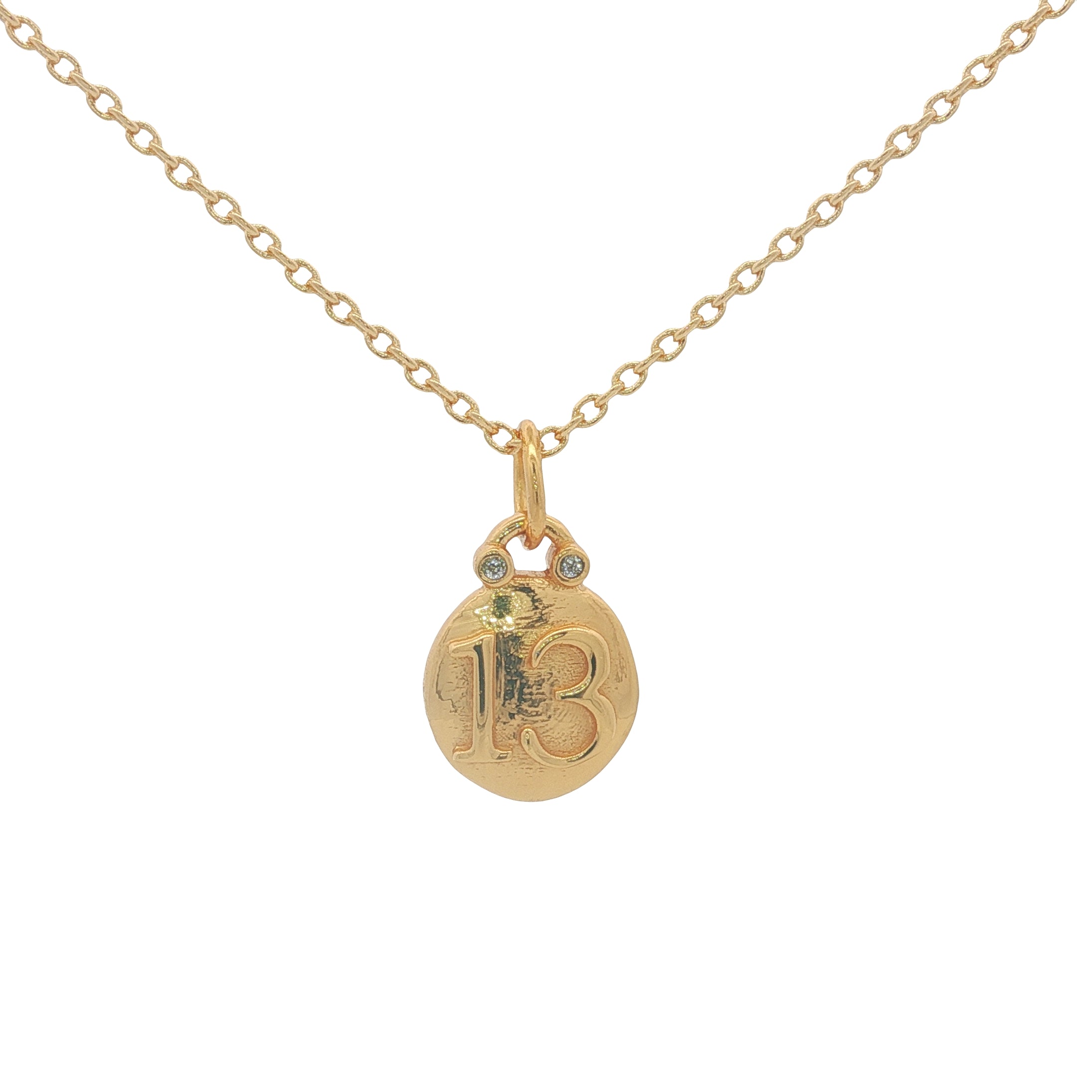 Collier doré médaille chiffre 13 zircons  42 cm