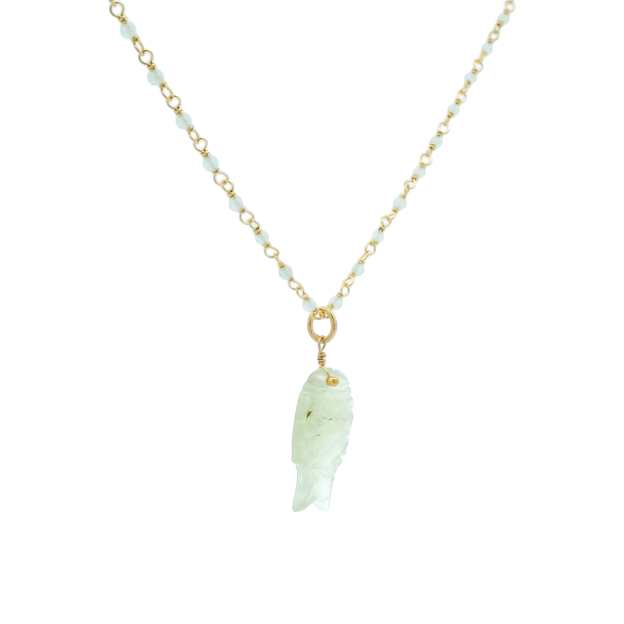 Collier doré poisson préhnite 44 cm