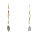 Boucles d'oreilles pendantes dorées duo perle de culture et labradorite