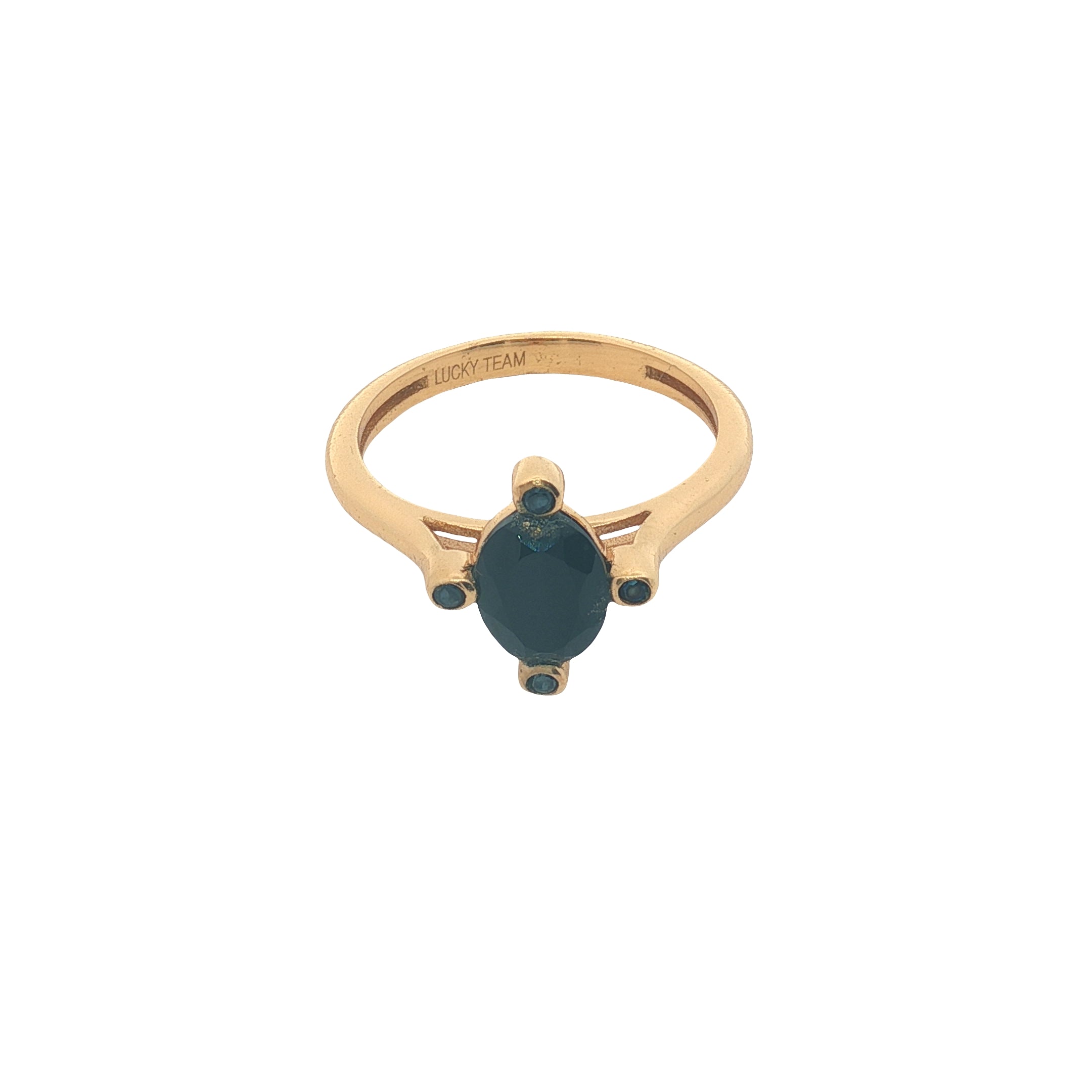 Bague dorée pierre naturelle ovale 4 zircons