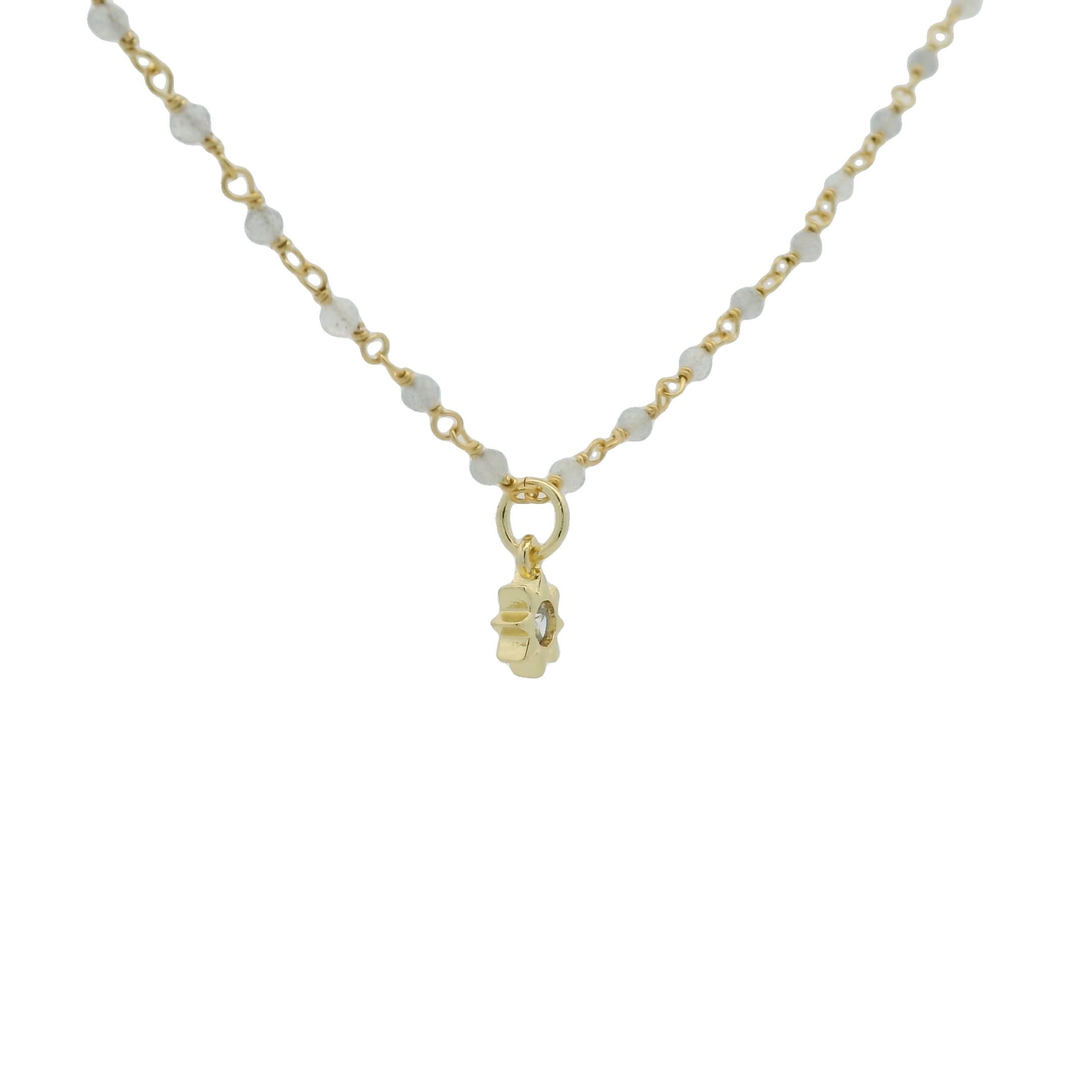 Collier doré rosary labradorite et étoile zircon blanc 46 cm