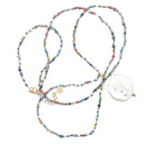 Collier doré nacre et tourmaline avec perles multicolores 60 cm